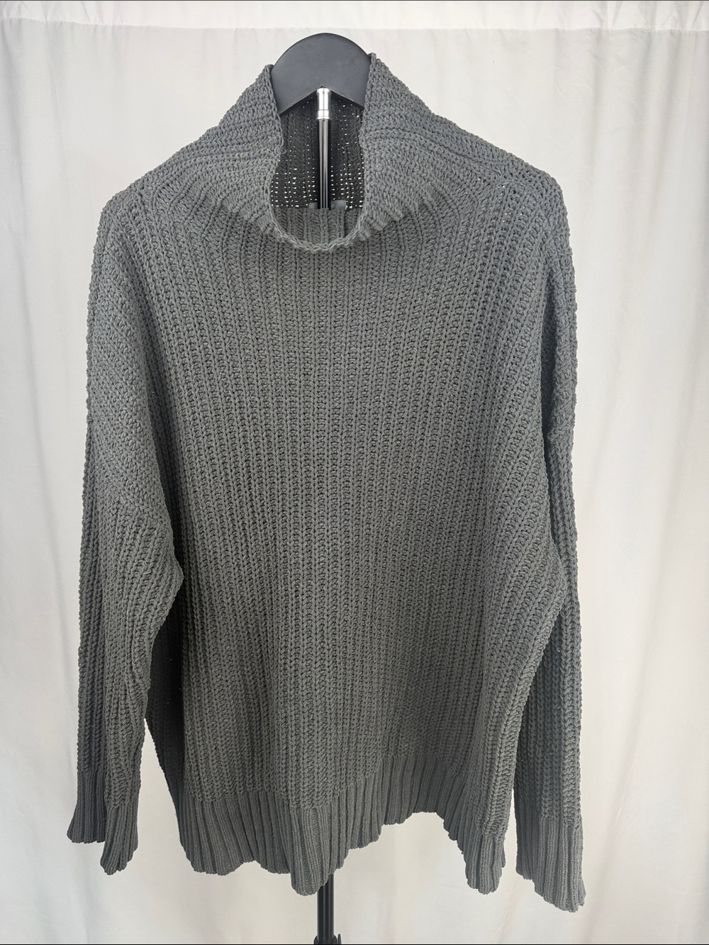 Aerie Charcoal Gray Chunky Open Knit Cowl Neck Sweater M